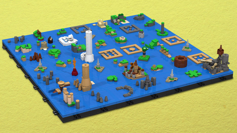 Illustration for article titled The Legend of Zelda: The Wind Waker's Sea Chart as a LEGO Microbuild